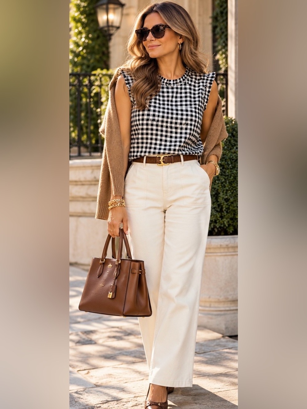 J.Crew XXL Black White Gingham Metallic Ruffle Sleeveless Top